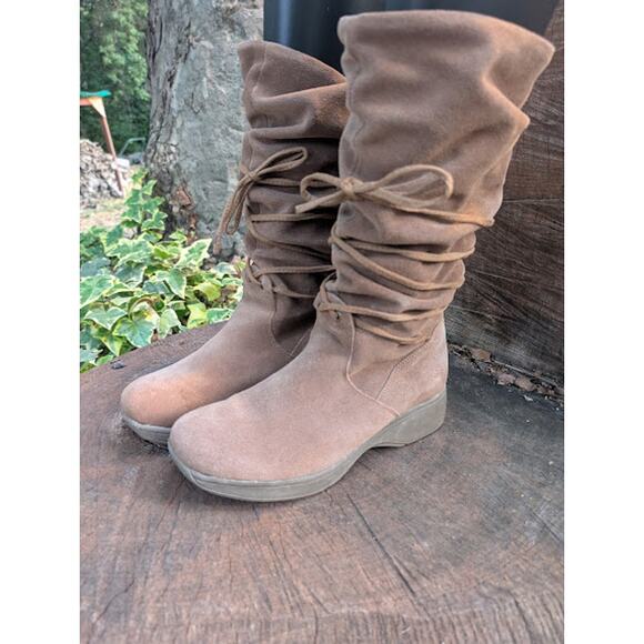 SKETCHER Brown suede Slouch Lace Up womens boots Size 9.5 Bohemian Hippie Earthy - Picture 2 of 9